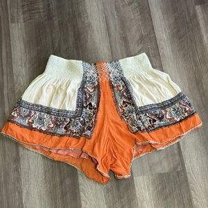 Free People High Waist Shorts in Orange and Cream Size Large